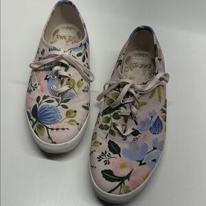 Keds Rifle Paper Co Botanical Floral Print Sneakers Lace Up Shoes Pink Size 9.5